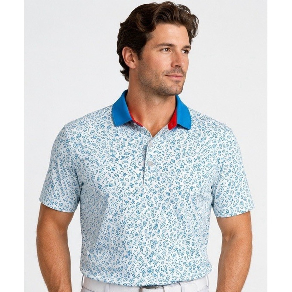 Redvanly Julian Golf Polo Mens M White Floral AOP Performance Stretch PurePoly